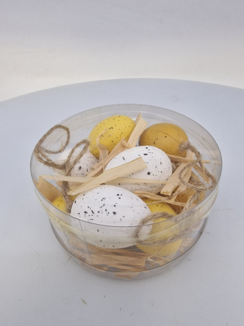 Veľkonočné vajíčka, biele - žlté, 9 ks v balení, 4 cm