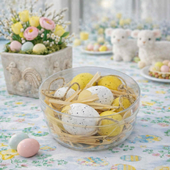 Veľkonočné vajíčka, biele - žlté, 9 ks v balení, 4 cm