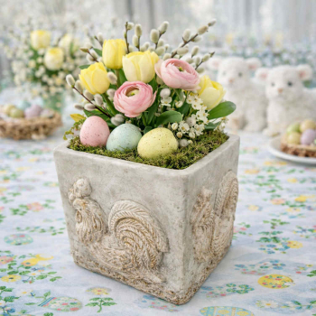 Obal na kvety, tmavosivý s veľkonočným dekorom, 12x12 cm