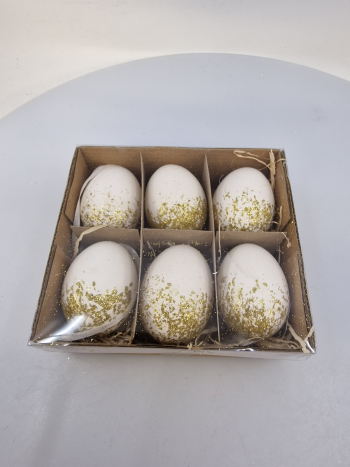 Veľkonočné vajíčka, biele- pozlátené, 6 ks v balení