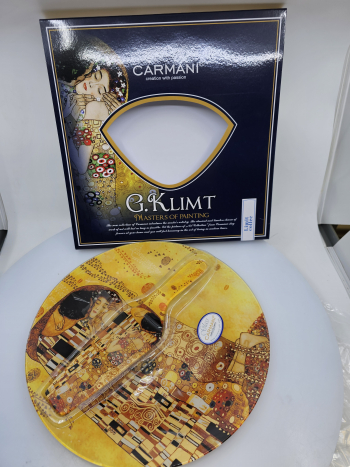Sklenená dezertová tácka, dekoratívna, G. Klimt, s lyžičkou, 30 cm