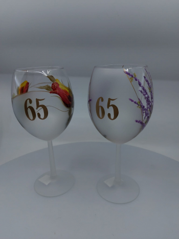 Jubilejný pohár, sklenený, dekorovaný, 65 rokov