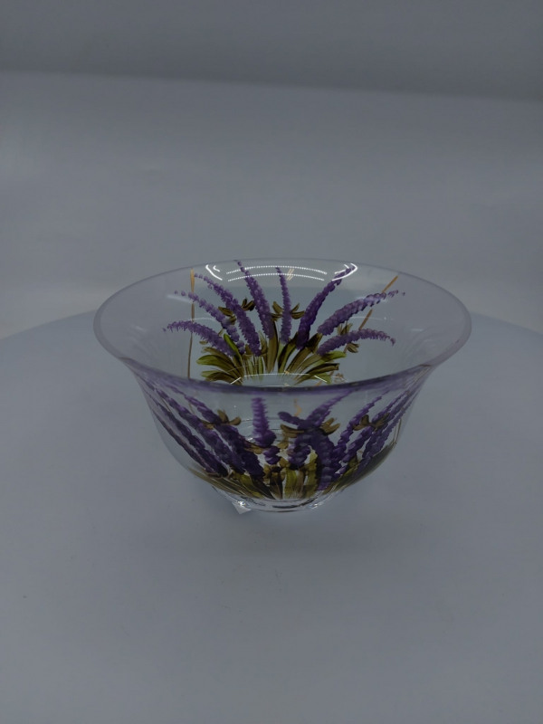 Sklenená misa, svetlá, dekorovaná, LAVANDA, 9x15 cm