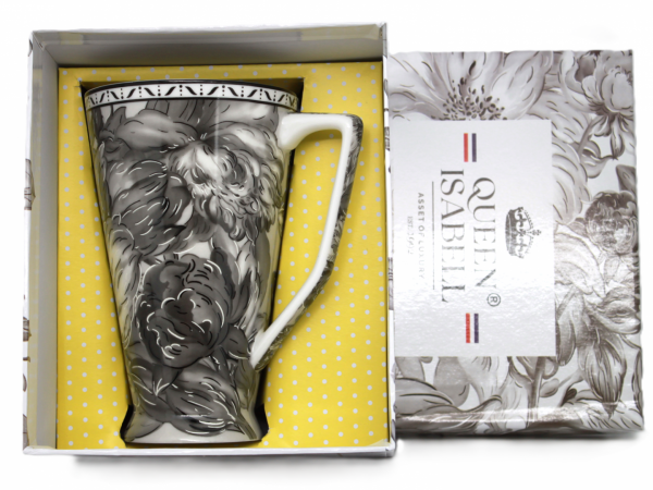 Hrnček, tmavosivý, kvetinkový, 500 ml