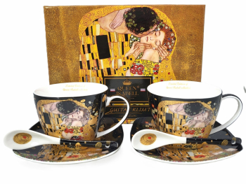 Sada šálok s podšálkami a lyžičkami, tmavé, G. Klimt, 2 ks v balení