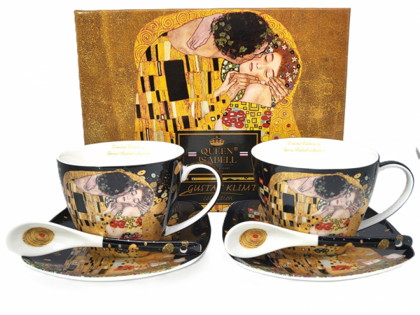 Sada šálok s podšálkami a lyžičkami, tmavé, G. Klimt, 2 ks v balení