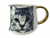 Hrnček, mačka, svetlý - čierny, so zlatou rúčkou, 400 ml