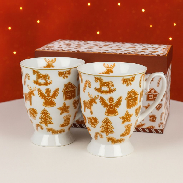 Vianočné hrnčekyGINGERBREAD, svetlo-oranžové, v dekoratívnej krabičke, 2 ks v balení