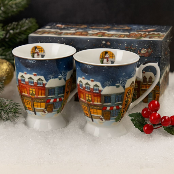 Vianočné hrnčeky CHRISTMAS CITY, farebné, v dekoratívnej krabičke, 2 ks v balení