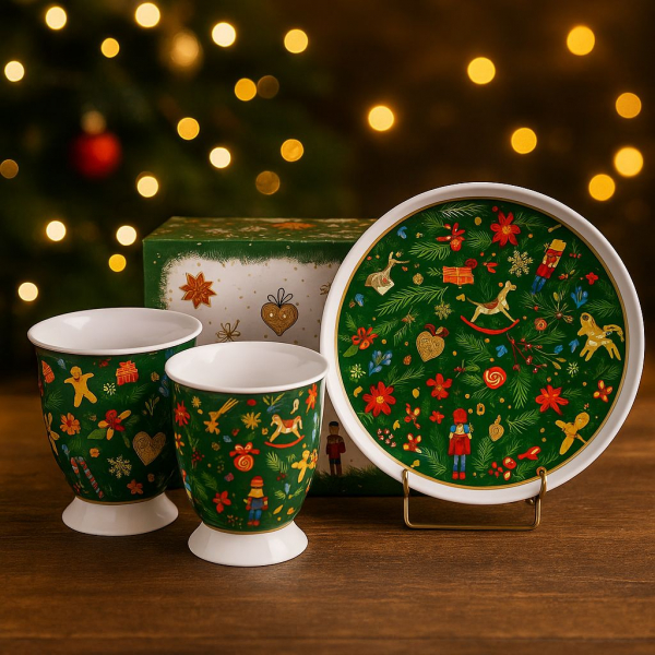 Vianočné dezertné taniere CHRISTMAS SPIRIT, farebné, v dekoratívnej krabičke, 2 ks v balení