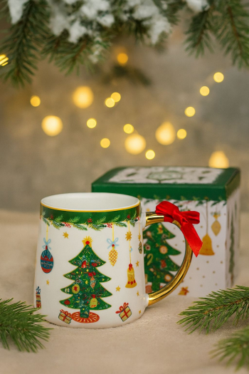 Hrnček s mašľou, vianočný dekor, 450 ml