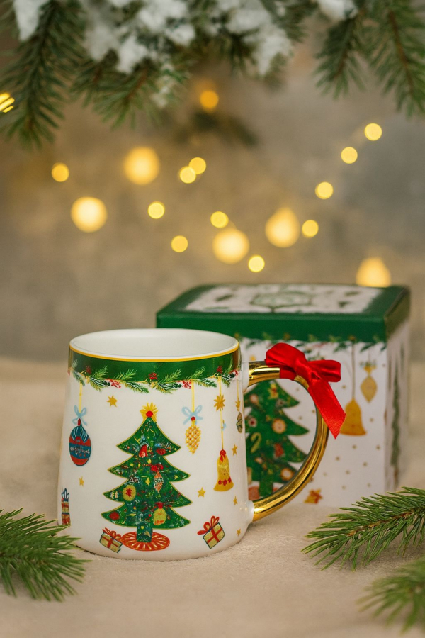 Hrnček s mašľou, vianočný dekor, 450 ml