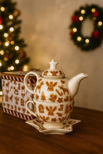 Šálka s podšálkou a džbánkom GINGERBREAD