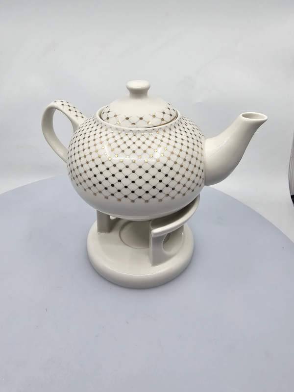Porcelánový čajník, svetlý, so zlatými bodkami, 1000 ml