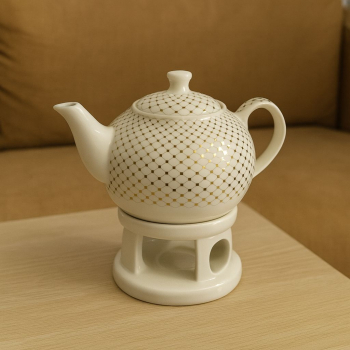 Porcelánový čajník, svetlý, so zlatými bodkami, 1000 ml