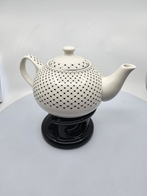 Porcelánový čajník, svetlý, s čiernymi bodkami, 1000 ml