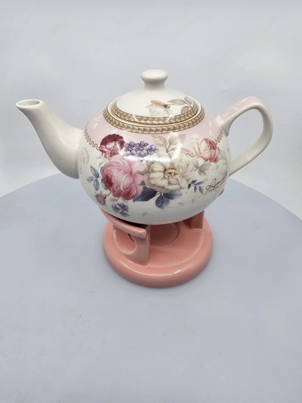 Porcelánový čajník, svetlý, kvetinový dekor, 1000 ml