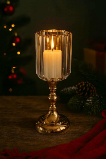 Zlatý svietnik, kov - sklo, 30 cm