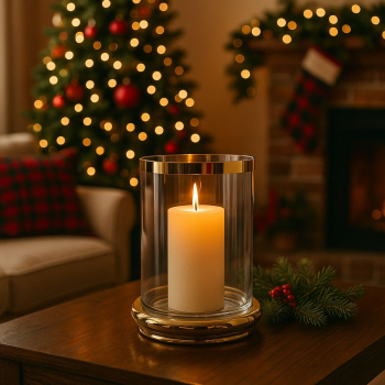 Sklenený svietnik so zlatým dekorom, 30 cm