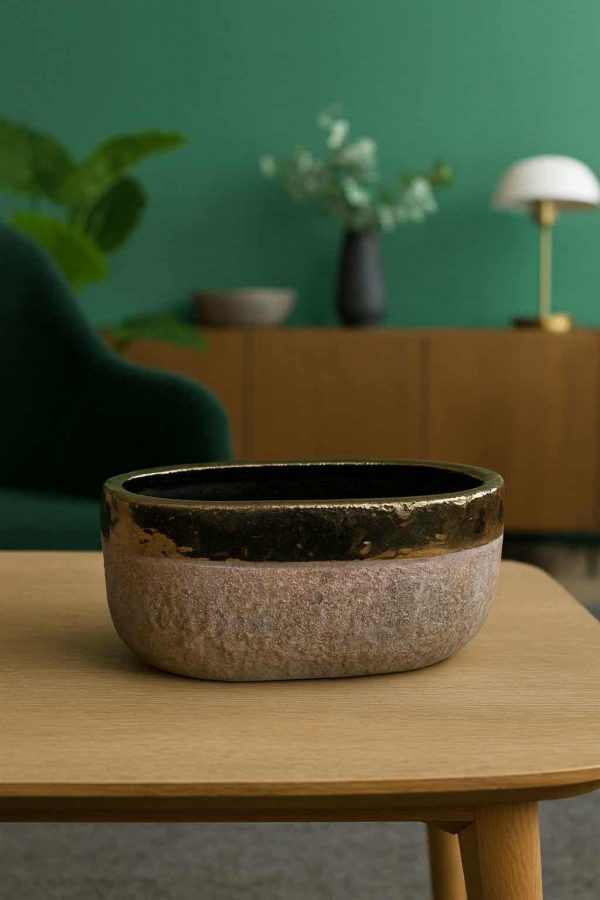 Keramický obal, sivá so zlatým lemom, 10x19x10 cm