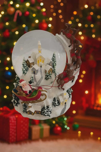 Vianočné snežítko - kostolík s domčekmi, farebné