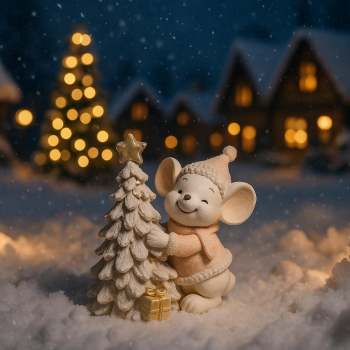 Vianočná dekoračná figúrka, myš so stromčekom, 11x9x6 cm