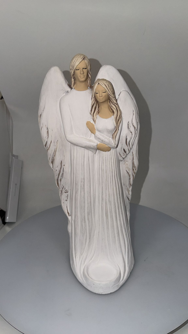 Dekoračný anjelský pár ADELA PARA, svietnik, biely, 42x20 cm