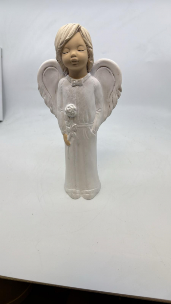 Dekoračný anjel, sádrový, svetĺý, 26x13 cm