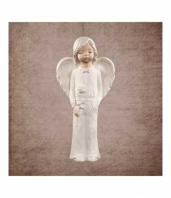 Dekoračný anjel JAS, sádrový, bielo strieborný, 26x13 cm