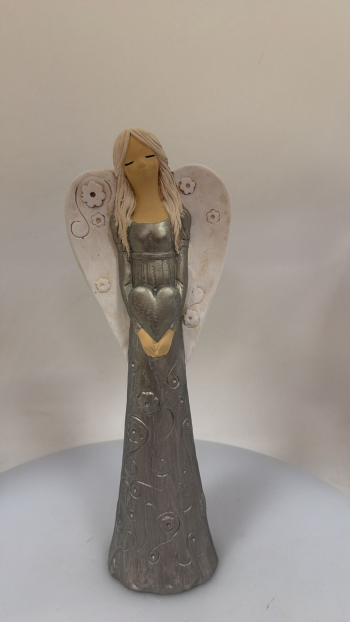 Dekoračný anjel VIKI, sivá perleť 38x14 cm