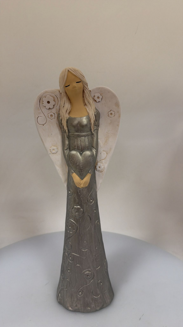Dekoračný anjel VIKI, sivá perleť 38x14 cm