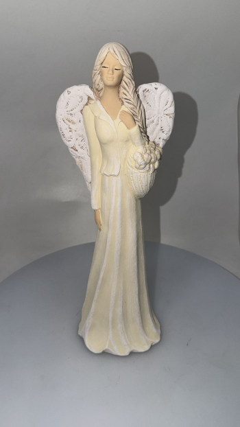 Dekoračný anjel VALERIA, biela perleť, 39x13 cm