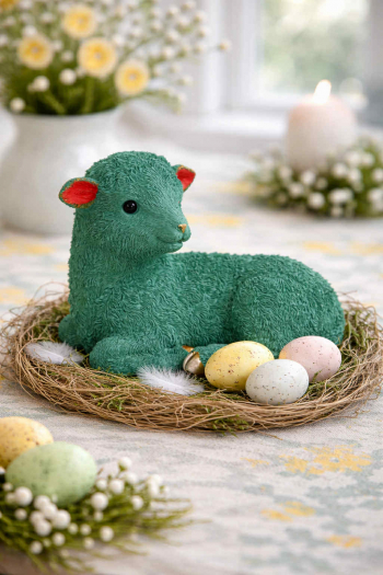 Ovečka dekoračná, zelená, 19x13x16 cm