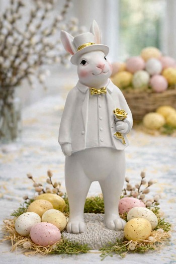 Veľkonočná figúrka králik, sivo - zlatá, 8,5x8x22,5 cm