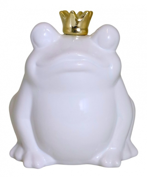 Pokladnička, žaba, biela so zlatou korunkou, 15,5x11x13,5 cm