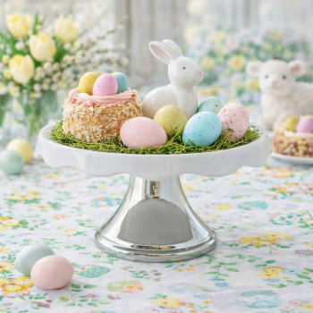 Keramický podnos, biely so strieborným spodkom, 24x10 cm