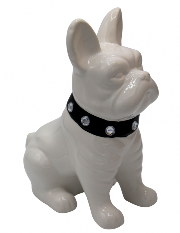 Pokladnička, buldog, biely s čiernym obojkom, 17,5x12x23,5 cm