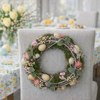 Veľkonočný veniec s vajíčkami, natural, 34x9 cm