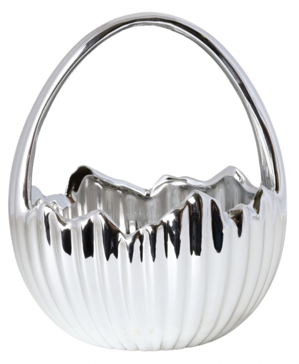 Keramický košík, strieborný, 18x15x15 cm