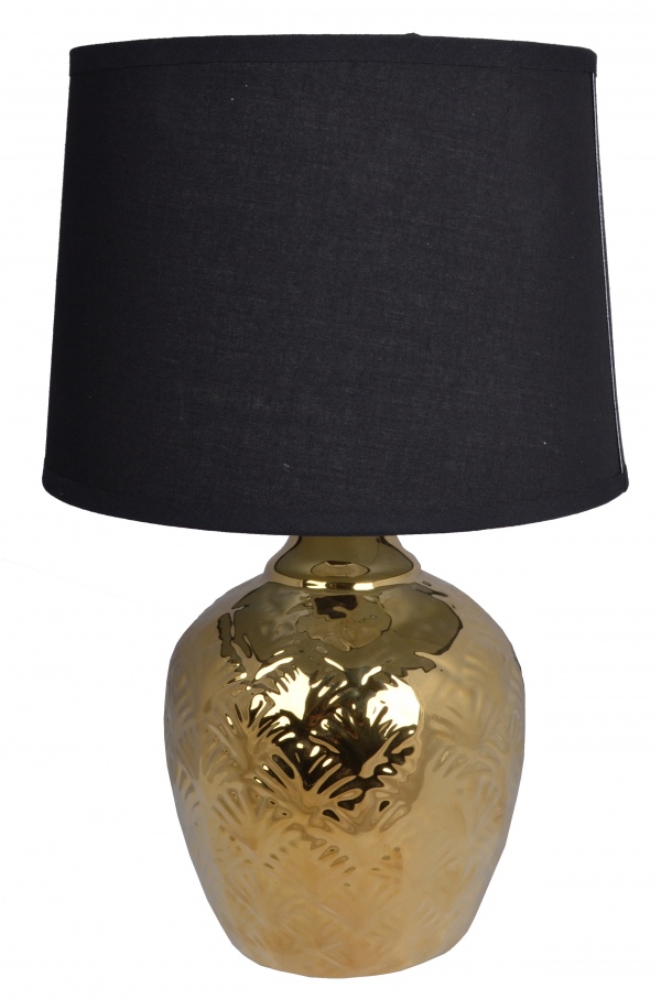 Lampa, keramická, zlatá s čiernym klobúkom, 60x54x22 cm