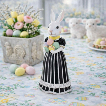 Figúrka zajačica s vajíčkami, čierno-biela, 24x10x9 cm