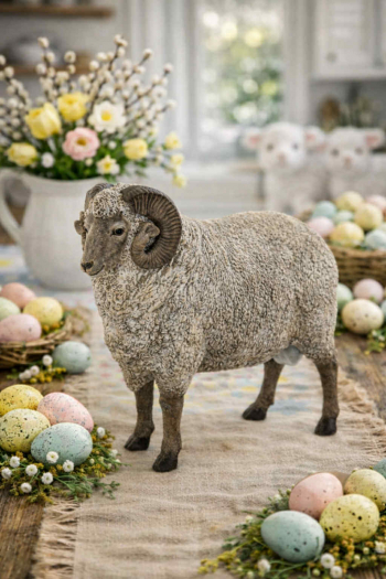 Figúrka baran, svetlohnedá, 29x33x12 cm