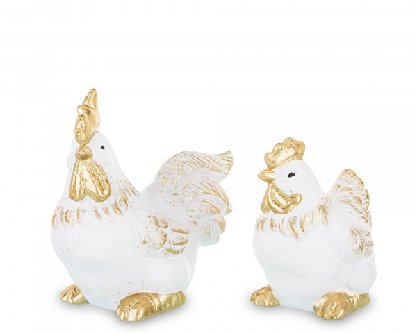 Figúrky, sliepky, bielo - zlaté, 2 ks v sade