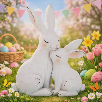 Figúrka zajačikovia, biely, 25x21x11 cm