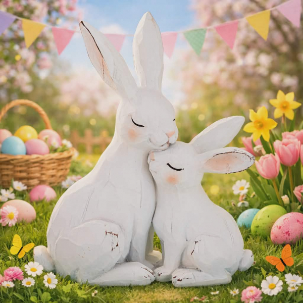 Figúrka zajačikovia, biely, 25x21x11 cm