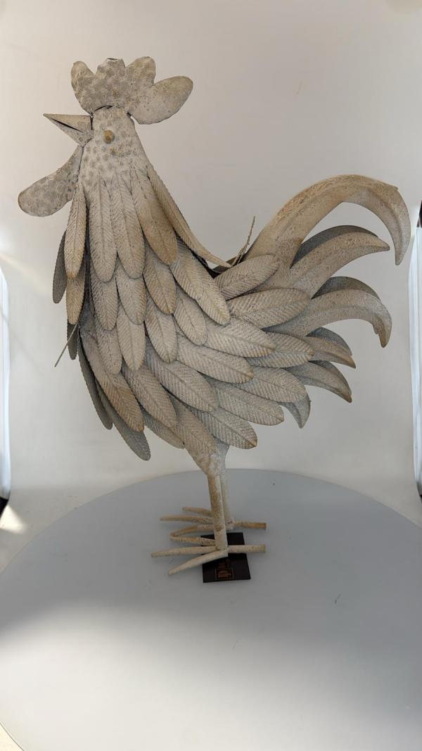 Figúrka kohút, plechový, svetlý, 36x14x50 cm