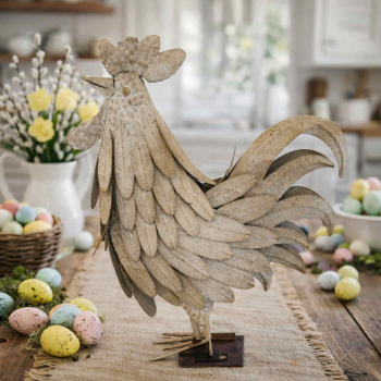 Figúrka kohút, plechový, svetlý, 36x14x50 cm