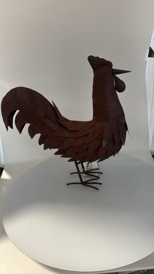 Figúrka kohút, plechový, hnedý - hrdzavý, 37x13x39 cm