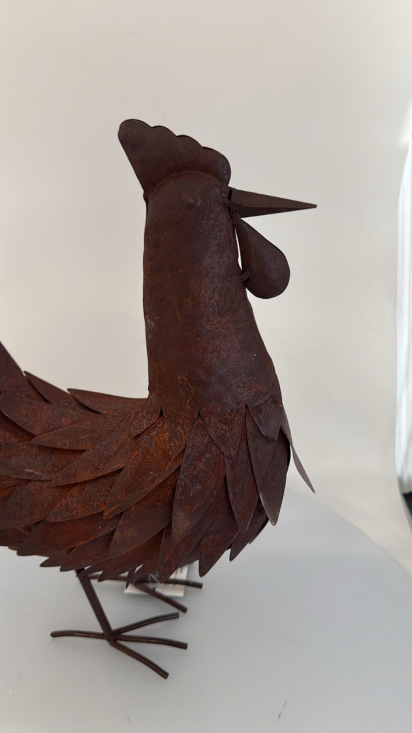Figúrka kohút, plechový, hnedý - hrdzavý, 37x13x39 cm