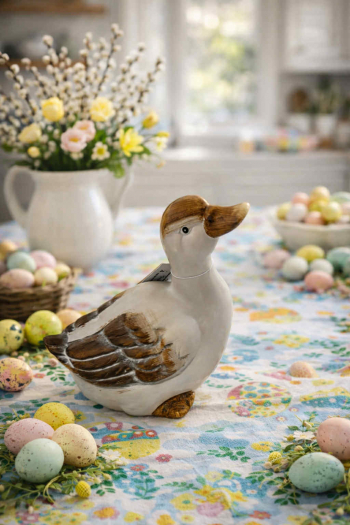 Figúrka kačka, bielo-tmavá, 9x14x13 cm